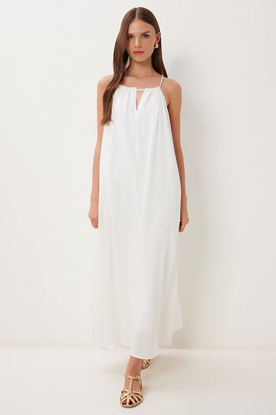 Lovelyİstanbul Καλοκαιρινό μακρύ φόρεμα βισκόζης Halter Neck