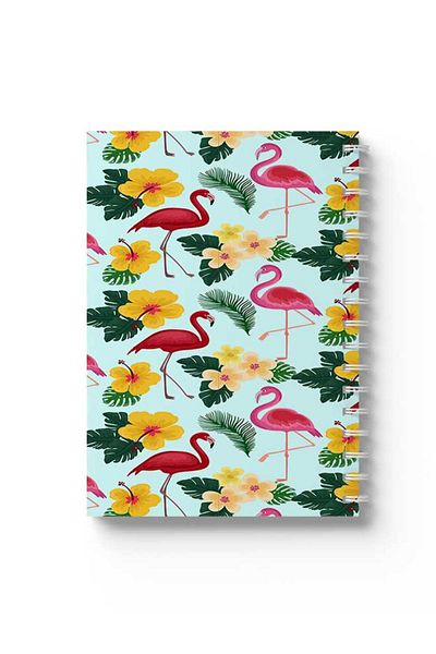 LOWHA Spiral Notebook with Front and Back Hard Covers Featuring Flamingos Design