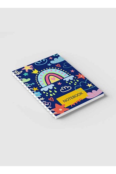 LOWHA Spiral Notebook with Front and Back Hard Covers Featuring Boho Clouds Rain & Rainbow Design