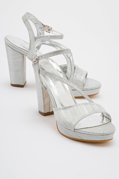 CCWAY AYAKKABI Women's Glitter Heeled Sandals Silver
