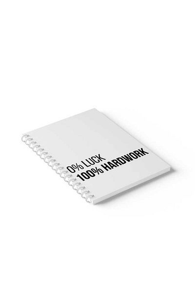 LOWHA Spiral Notebook with Front and Back Hard Covers Featuring 0% Luck 100% Hardwork Design