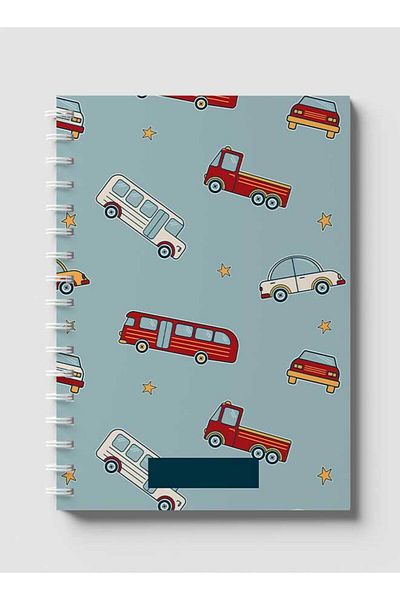 LOWHA Spiral Notebook with Front and Back Hard Covers Featuring Bus & Cars Design
