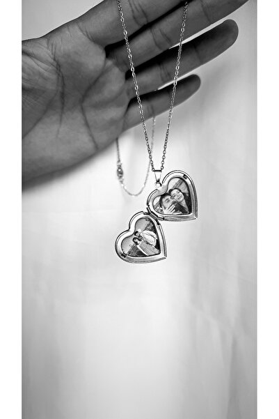 Çelik Kalpli Kapaklı Resimli Kolye - Hiç Çıkarma Kolyesi