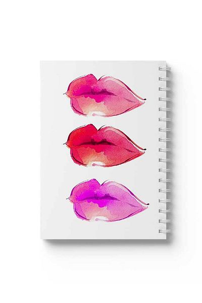 LOWHA Spiral Notebook with Front and Back Hard Covers Featuring Lips Design