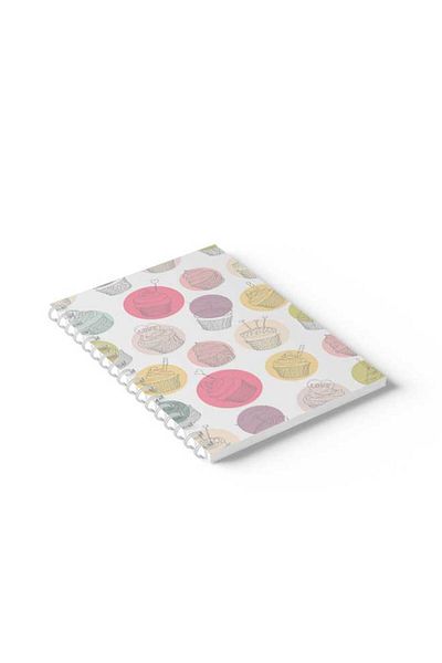 LOWHA Spiral Notebook with Front and Back Hard Covers Featuring Cupcakes Design