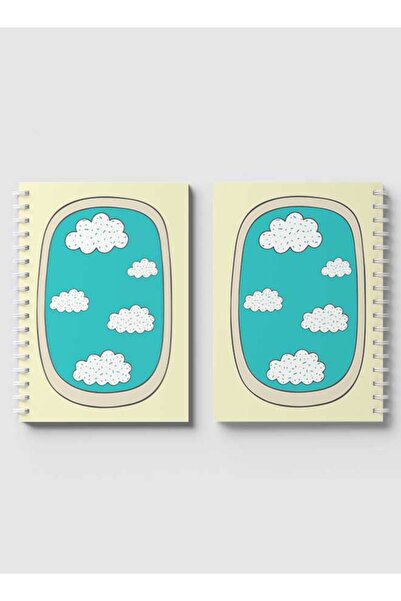 LOWHA دفتر ملاحظات حلزوني مع غلافين أمامي وخلفي صلبين بتصميم نافذة طائرة مرسوم عليها رسومات خربشة