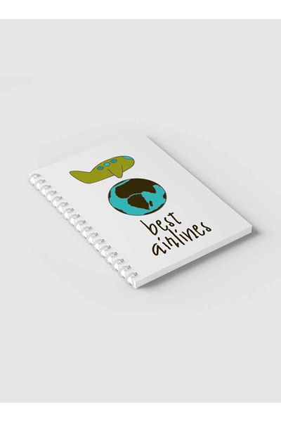 LOWHA Spiral Notebook with Front and Back Hard Covers Featuring Best Airline Doodle Design