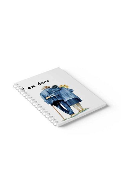 LOWHA Spiral Notebook with Front and Back Hard Covers Featuring I Am Here Cute Couple Design