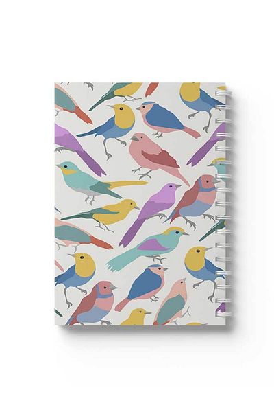 LOWHA Spiral Notebook with Front and Back Hard Covers Featuring Colourful Birds Design