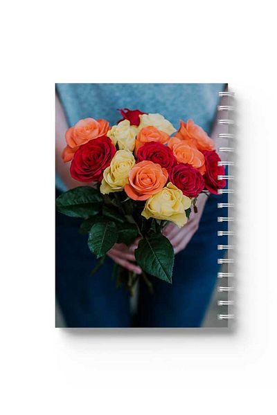 LOWHA Spiral Notebook with Front and Back Hard Covers Featuring Flower Bouquet Design