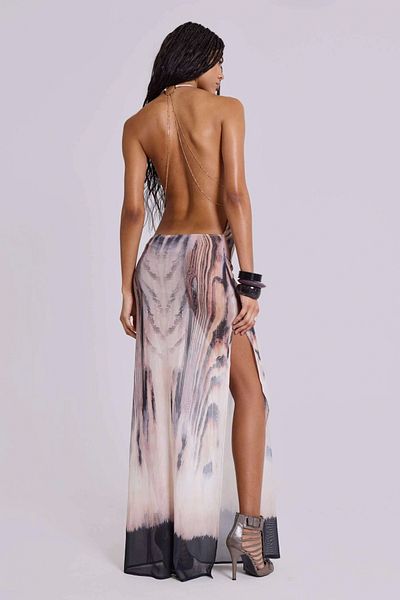 VibeGaia Rochie maxi din plasă transparentă pentru femei, cu spate decoltat, rochie de plajă