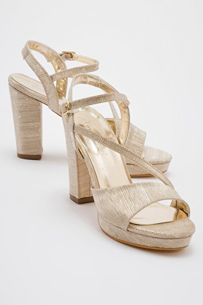 CCWAY AYAKKABI Women's Glitter Heeled Shoes Gold