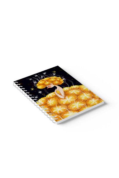 LOWHA Spiral Notebook with Front and Back Hard Covers Featuring Girl in Golden Dress Design