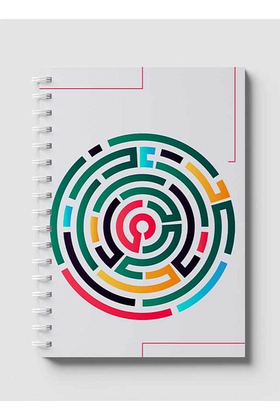 LOWHA Spiral Notebook with Front and Back Hard Covers Featuring Abstarct Colored Maze Design