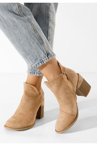 B T Shoes Botine cu toc gros Condesa kaki
