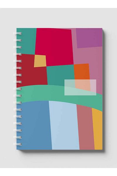 LOWHA Spiral Notebook with Front and Back Hard Covers Featuring Abstract Colorful Shapes Design