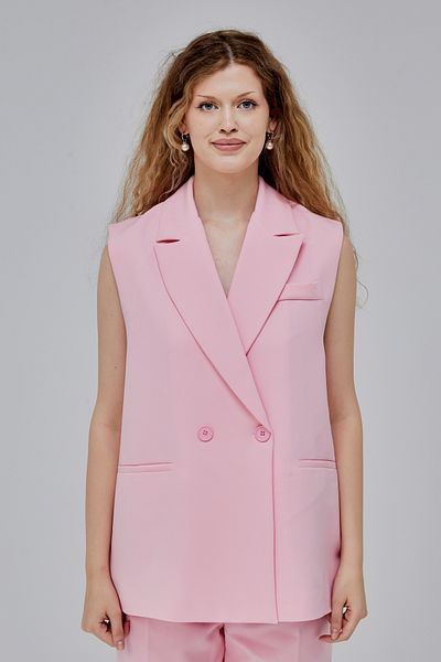 Bolivente Pink Oversize Double Breasted Collar Lined Vest