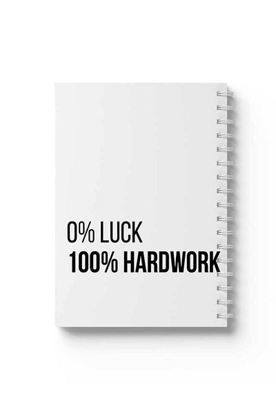LOWHA Spiral Notebook with Front and Back Hard Covers Featuring 0% Luck 100% Hardwork Design