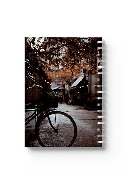 LOWHA Spiral Notebook with Front and Back Hard Covers Featuring Bicycle Design