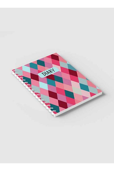LOWHA Spiral Notebook with Front and Back Hard Covers Featuring Seamlesss Rhombuses Design