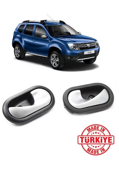 CMEPARTS Dacia Duster 2010-2017 Compatible Inner Door Release Handle Chrome Right and Left 2 Pcs Set