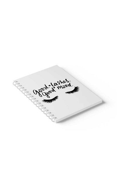 LOWHA Spiral Notebook with Front and Back Hard Covers Featuring Good Lashes Good Mood Design