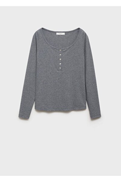 MANGO Woman Düğmeli ribana triko tişört