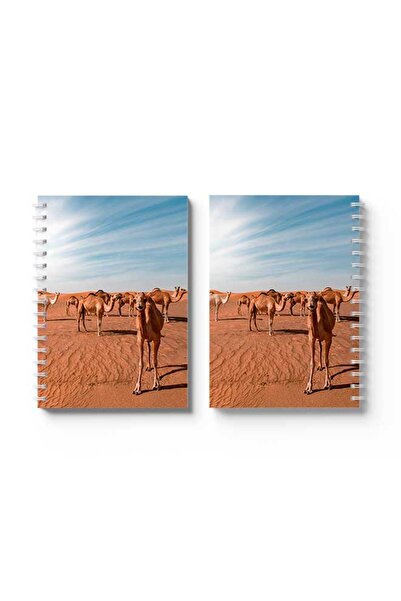 LOWHA Spiral Notebook with Front and Back Hard Covers Featuring Pack of Camels Design