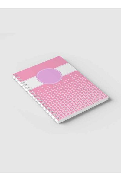 LOWHA Spiral Notebook with Front and Back Hard Covers Featuring Abstract Pink & White Cube Design