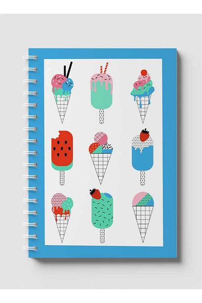 LOWHA Spiral Notebook with Front and Back Hard Covers Featuring Ice Creams Design