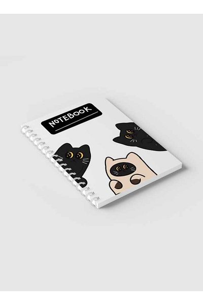 LOWHA Spiral Notebook with Front and Back Hard Covers Featuring Cute Cat Cartoon Design