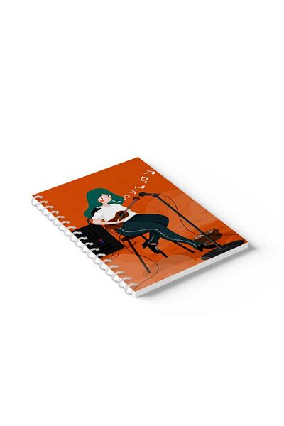 LOWHA Spiral Notebook with Front and Back Hard Covers Featuring Girl with Music Design