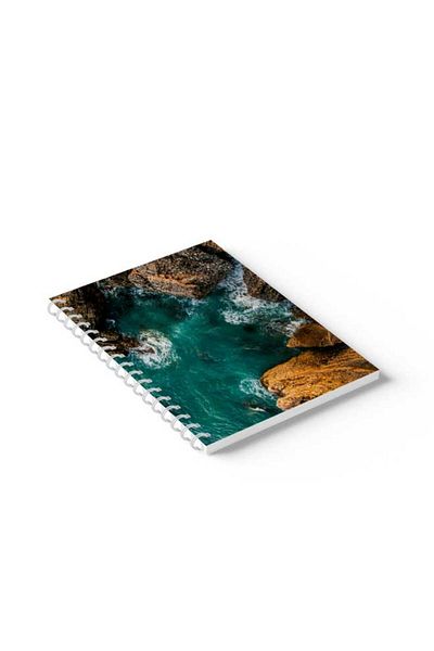 LOWHA Spiral Notebook with Front and Back Hard Covers Featuring Sea Rocks Design