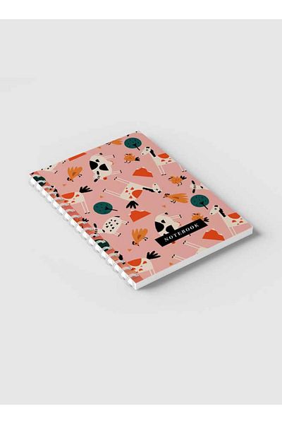 LOWHA Spiral Notebook with Front and Back Hard Covers Featuring Animals Illustration Design