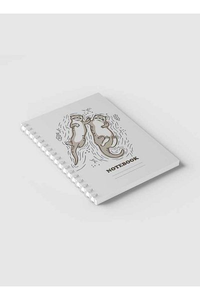 LOWHA Spiral Notebook with Front and Back Hard Covers Featuring Couple of Otters Swimming Design