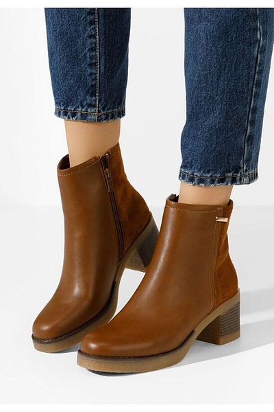 B T Shoes Badria camel chunky heel ankle boots