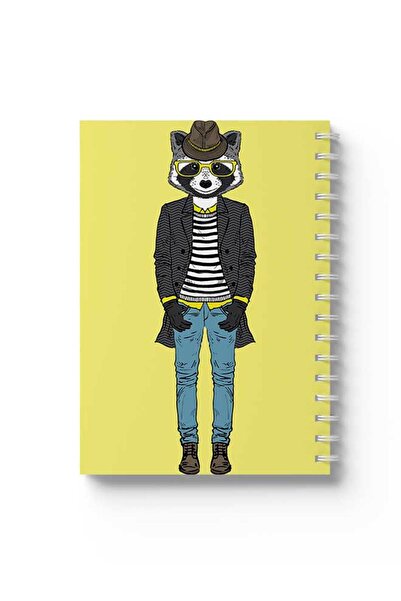 LOWHA دفتر ملاحظات حلزوني مع غلافين أمامي وخلفي صلبين بتصميم راكون يرتدي نظارة