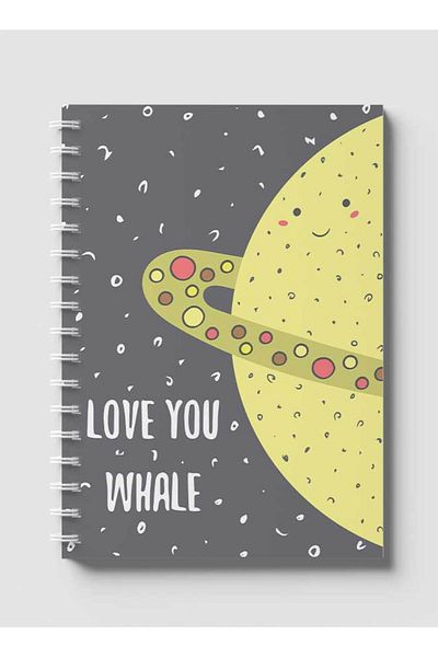LOWHA Spiral Notebook with Front and Back Hard Covers Featuring Love You Whale Design