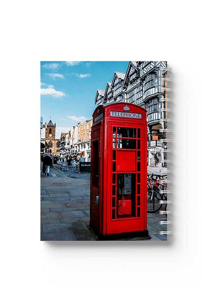 LOWHA Spiral Notebook with Front and Back Hard Covers Featuring Telephone Booth Design