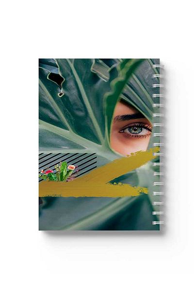 LOWHA Spiral Notebook with Front and Back Hard Covers Featuring Eye with Leaves Design