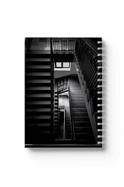 LOWHA Spiral Notebook with Front and Back Hard Covers Featuring Stairs Design