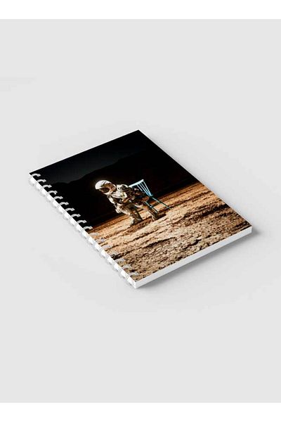 LOWHA Spiral Notebook with Front and Back Hard Covers Featuring Sitting Astronaut Design