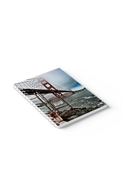 LOWHA Spiral Notebook with Front and Back Hard Covers Featuring Golden Gate Bridge Design