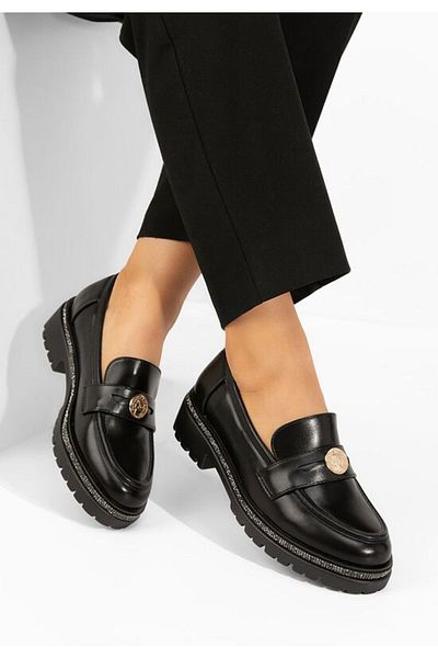 B T Shoes Sharyana black thick-soled loafers