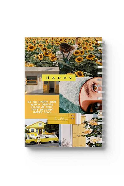 LOWHA Spiral Notebook with Front and Back Hard Covers Featuring Happy Design