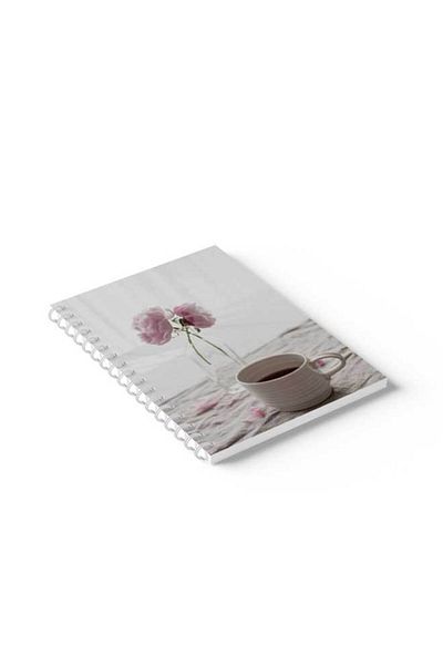 LOWHA Spiral Notebook with Front and Back Hard Covers Featuring Coffee with Flowers Design