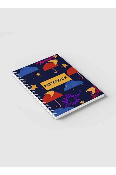 LOWHA Spiral Notebook with Front and Back Hard Covers Featuring Umbrellas Rain & Night Design