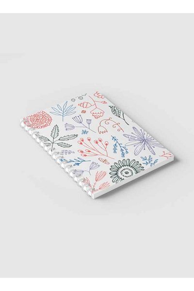 LOWHA Spiral Notebook with Front and Back Hard Covers Featuring Artisitc Doodle Flowers Design
