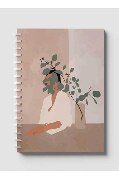 LOWHA Spiral Notebook with Front and Back Hard Covers Featuring Boho Woman Design