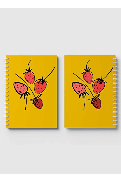 LOWHA دفتر ملاحظات حلزوني مع غلافين أمامي وخلفي صلبين بتصميم فراولة مرسومة يدويًا